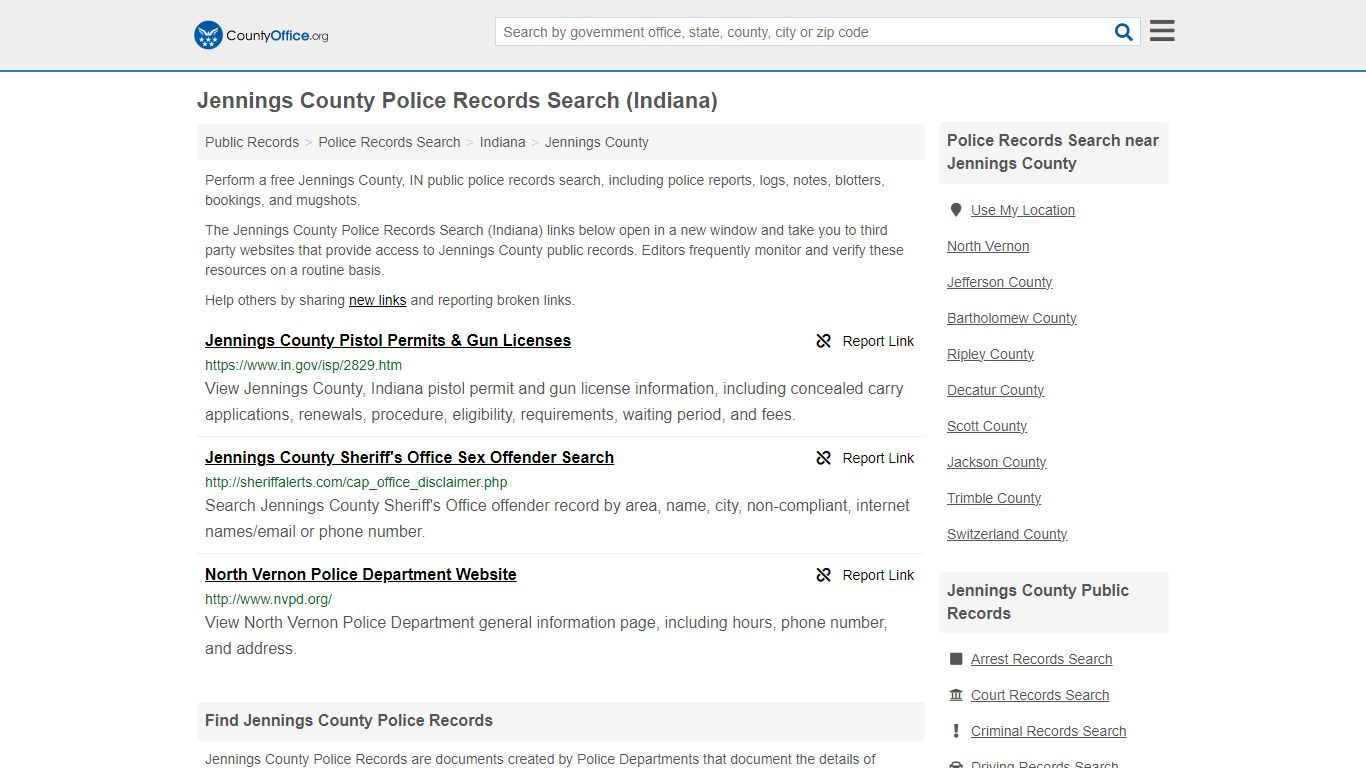 Jennings County Police Records Search (Indiana) - County Office